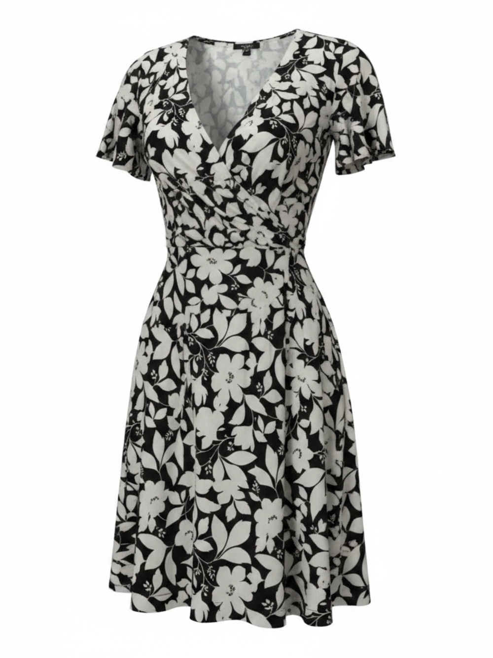 Ann Taylor Black & White Floral Midi Wrap Dress